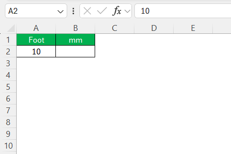 Foot to MM in Excel