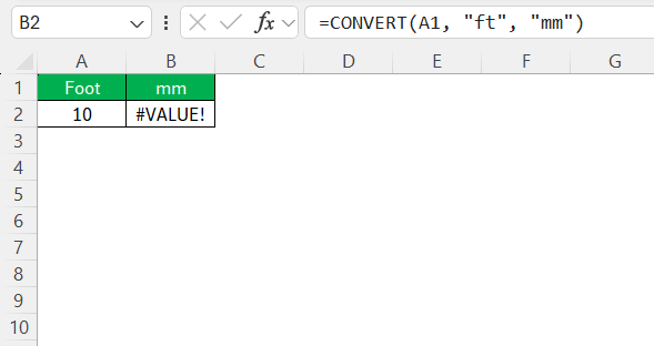 Foot to MM in Excel