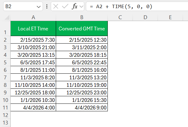 ET to GMT