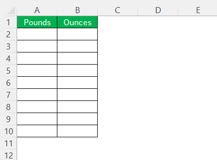 Lb to Ounces in Excel