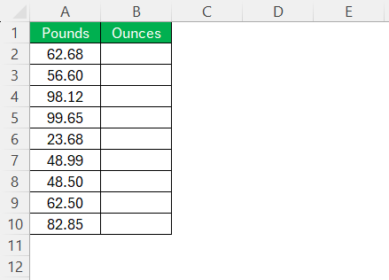 Lb to Ounces in Excel