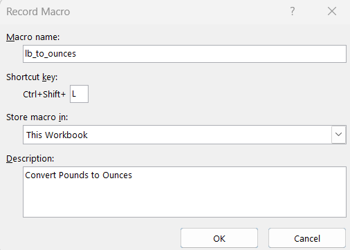 Lb to Ounces in Excel