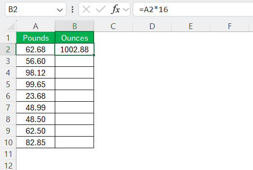 Lb to Ounces in Excel