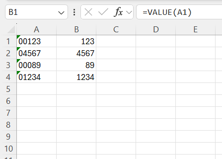 Remove Leading Zeros in Excel