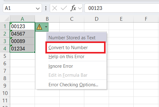 Remove Leading Zeros in Excel