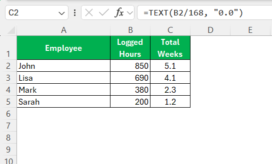 Hours to Weeks in Excel