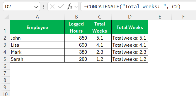 Hours to Weeks in Excel