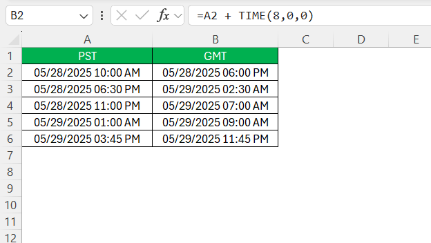 PST to GMT