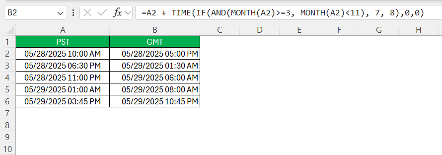 PST to GMT