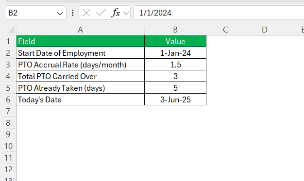 PTO Calculator in Excel