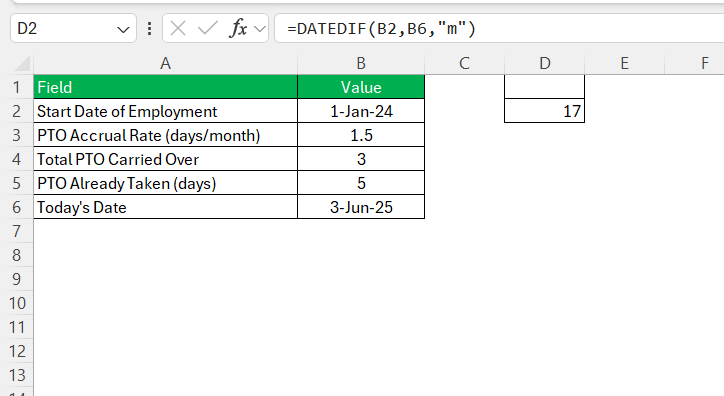 PTO Calculator in Excel