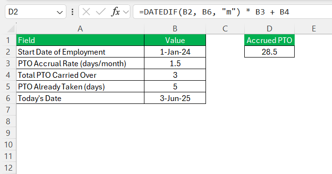 PTO Calculator in Excel