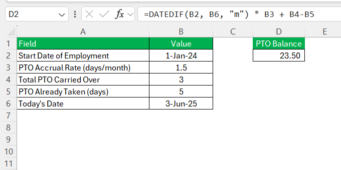 PTO Calculator in Excel