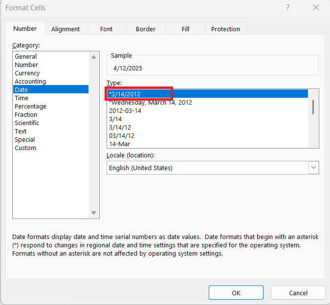 US Date Format in Excel