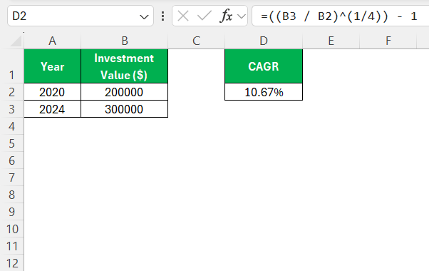 Excel Percentage Growth