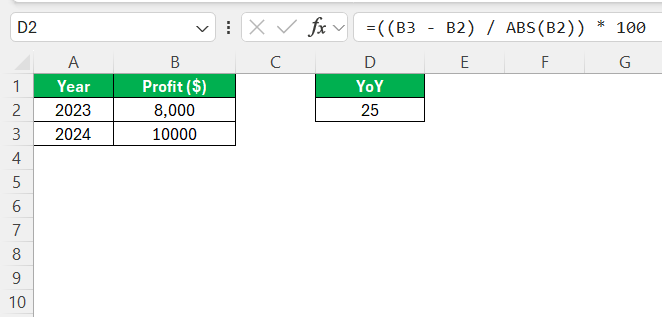 Excel Percentage Growth