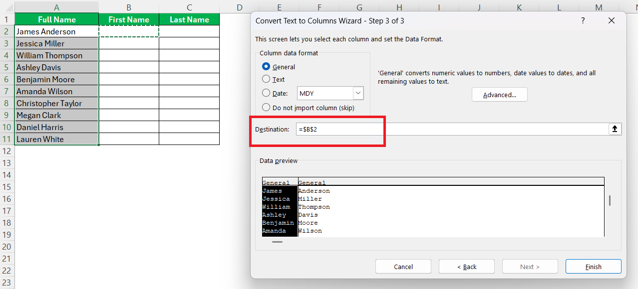 How to Separate First and Last Name in Excel
