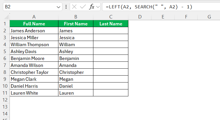 How to Separate First and Last Name in Excel