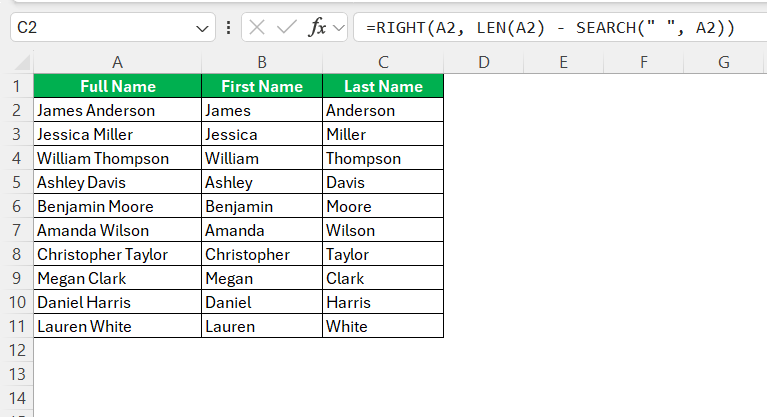How to Separate First and Last Name in Excel