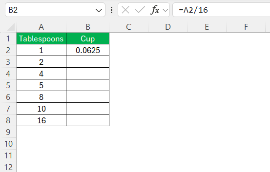 Convert Tablespoons to Cup