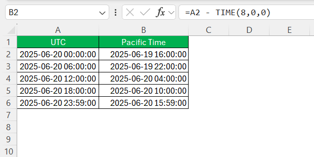 UTC to Pacific