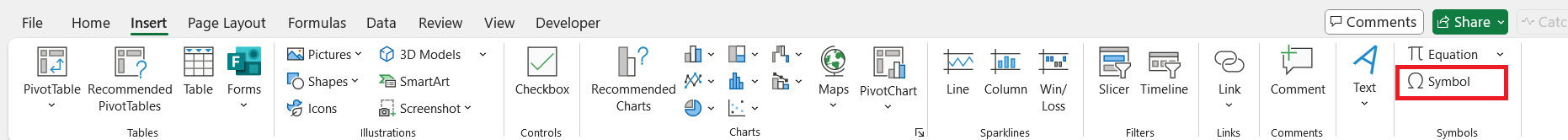 Font Symbols in Excel