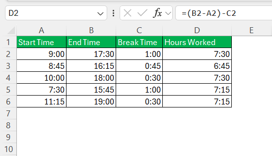 Calculate Hours and Minutes Worked