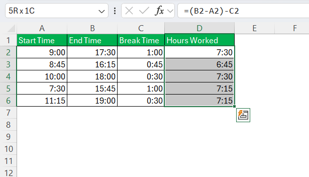 Calculate Hours and Minutes Worked