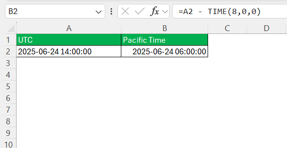 UTC -0800 to Pacific Time