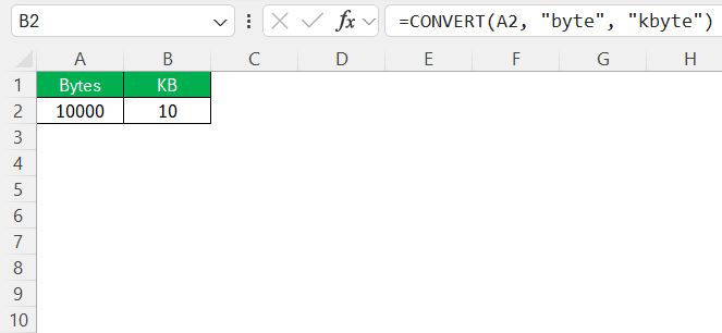 Bytes to KB