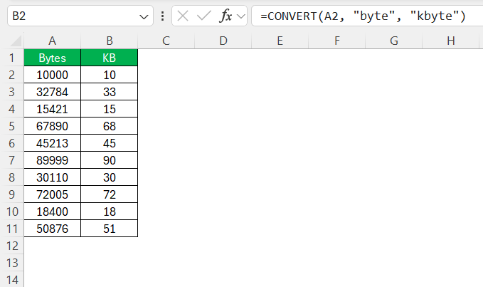 Bytes to KB