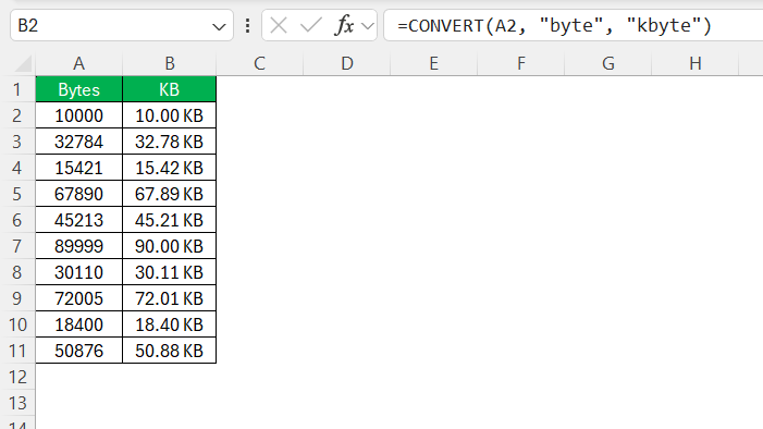 Bytes to KB