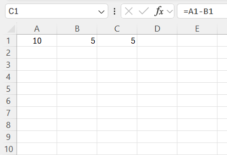 Minus in Excel