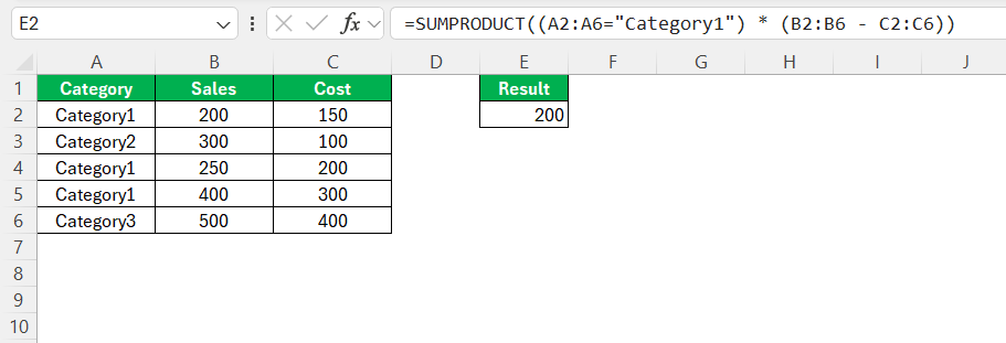 Minus in Excel