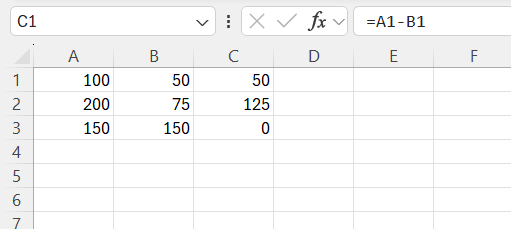 Minus in Excel