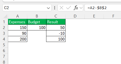 Minus in Excel