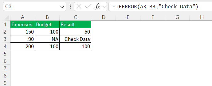 Minus in Excel