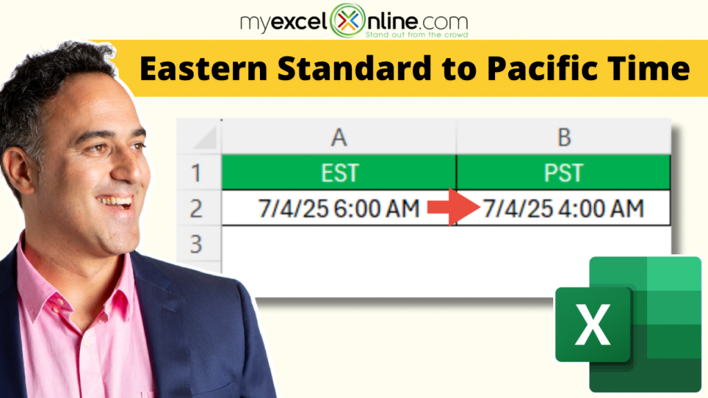 Convert EST to PST in Excel