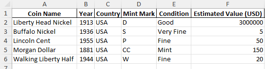 coin collection template