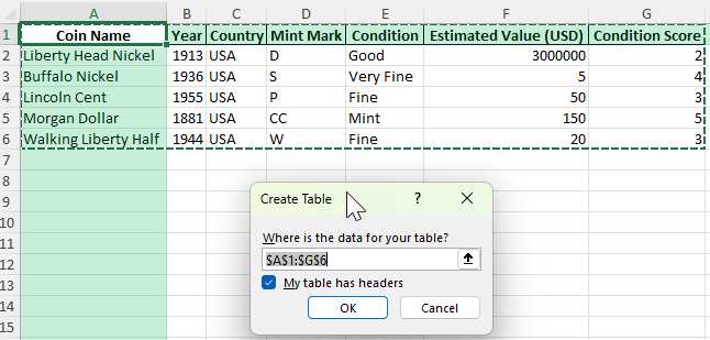 coin collection template