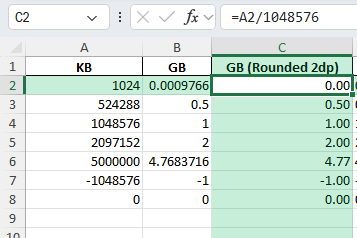 convert kb to gb