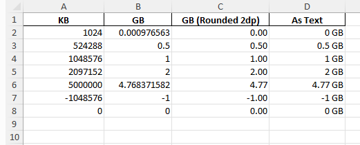 convert kb to gb