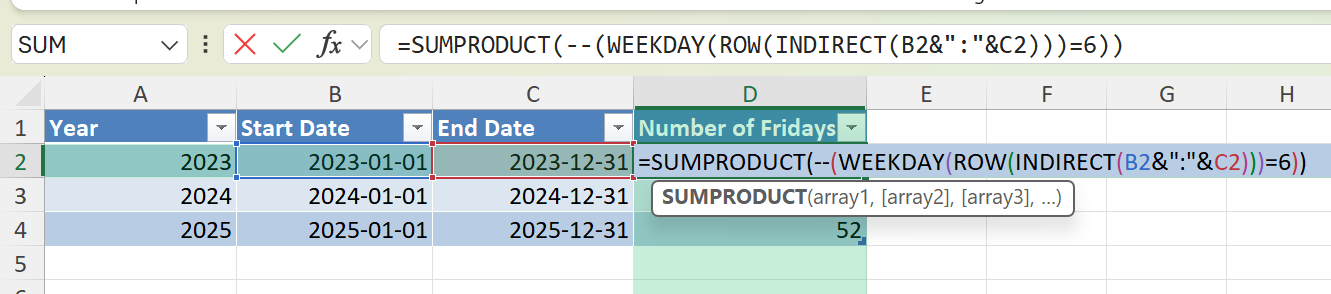 count fridays in a year