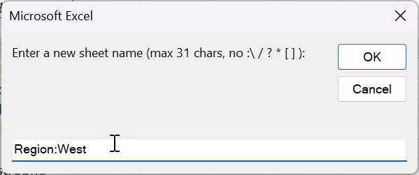 Excel Sheet Naming Rules