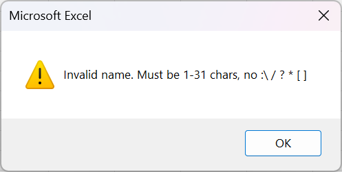 Excel Sheet Naming Rules