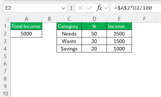 Breakdown Dollar Amount into 50/30/20