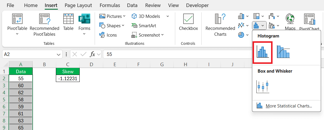 Negatively Skewed Distribution in Excel