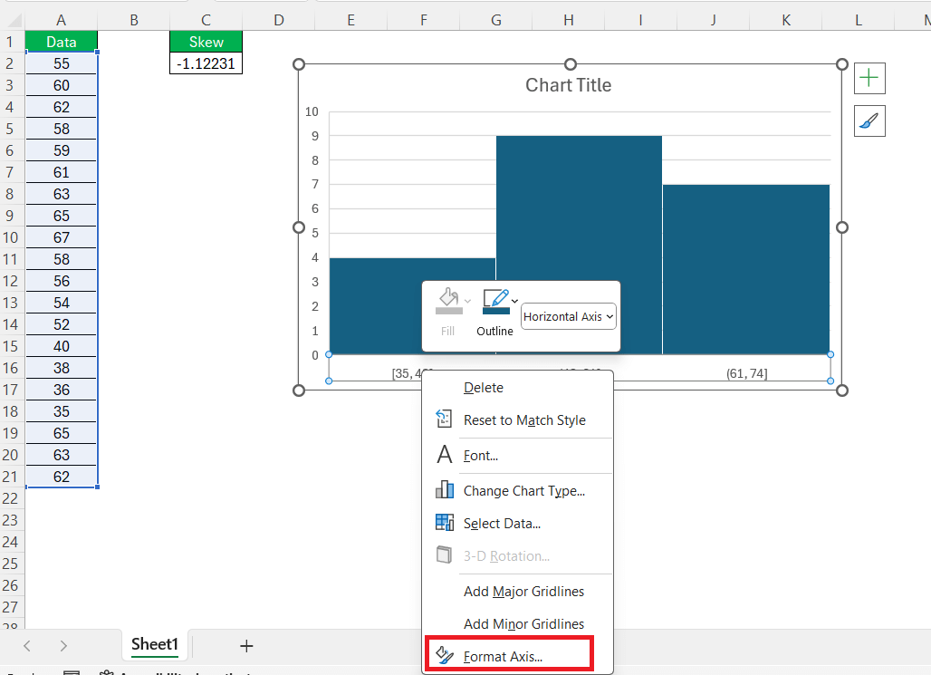 Negatively Skewed Distribution in Excel