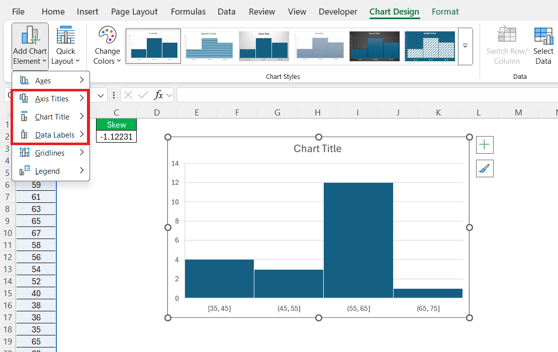 Negatively Skewed Distribution in Excel