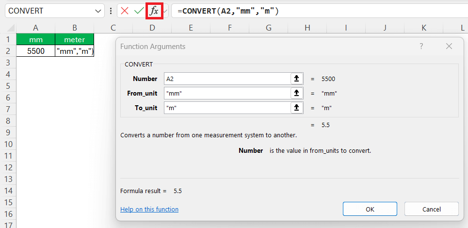 Convert MM to Meter in Excel